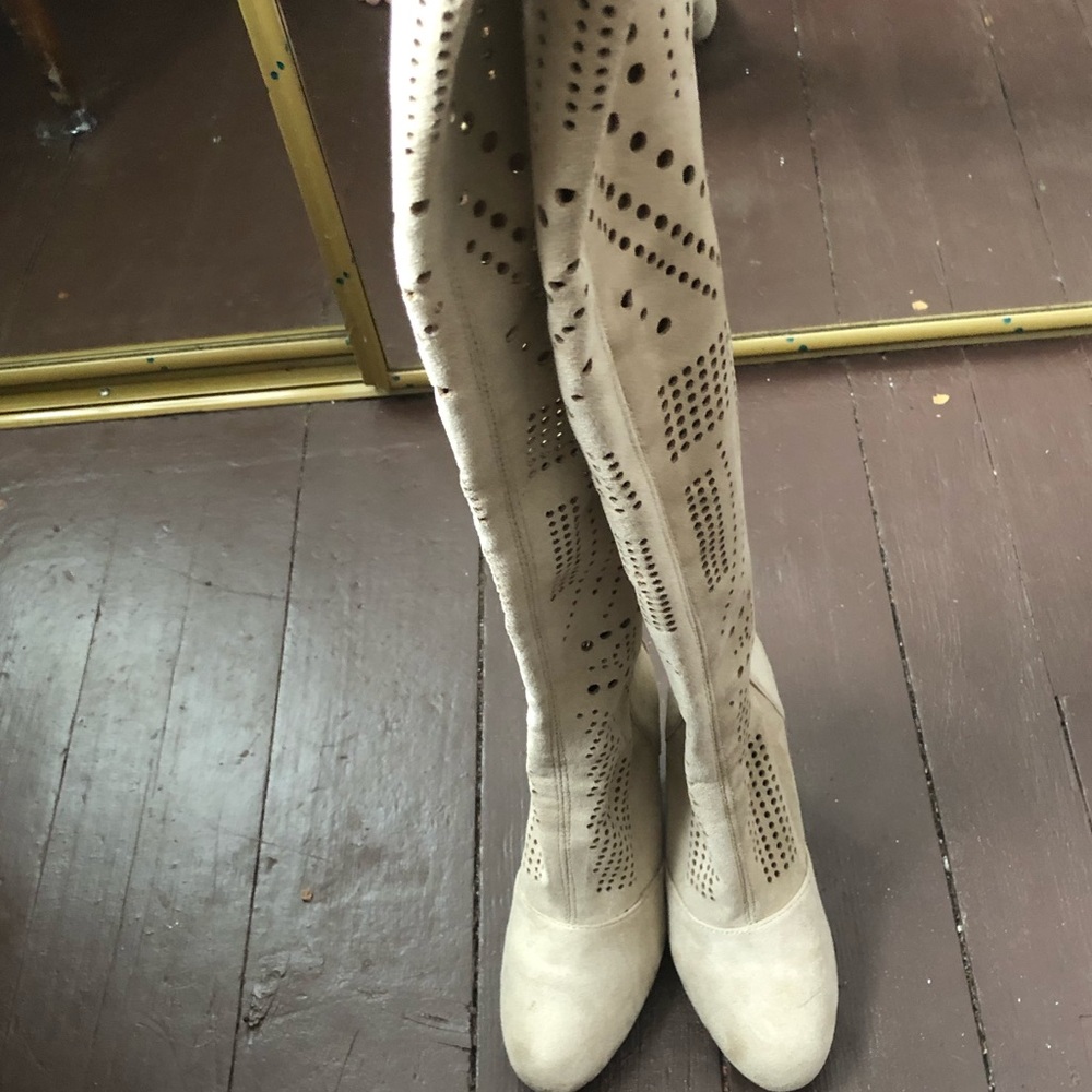 Knee high white boots